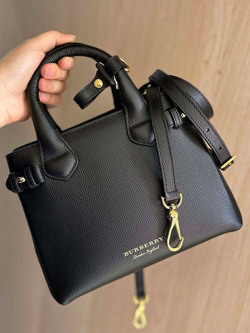 Burberry black grained leather tote with a detachable strap