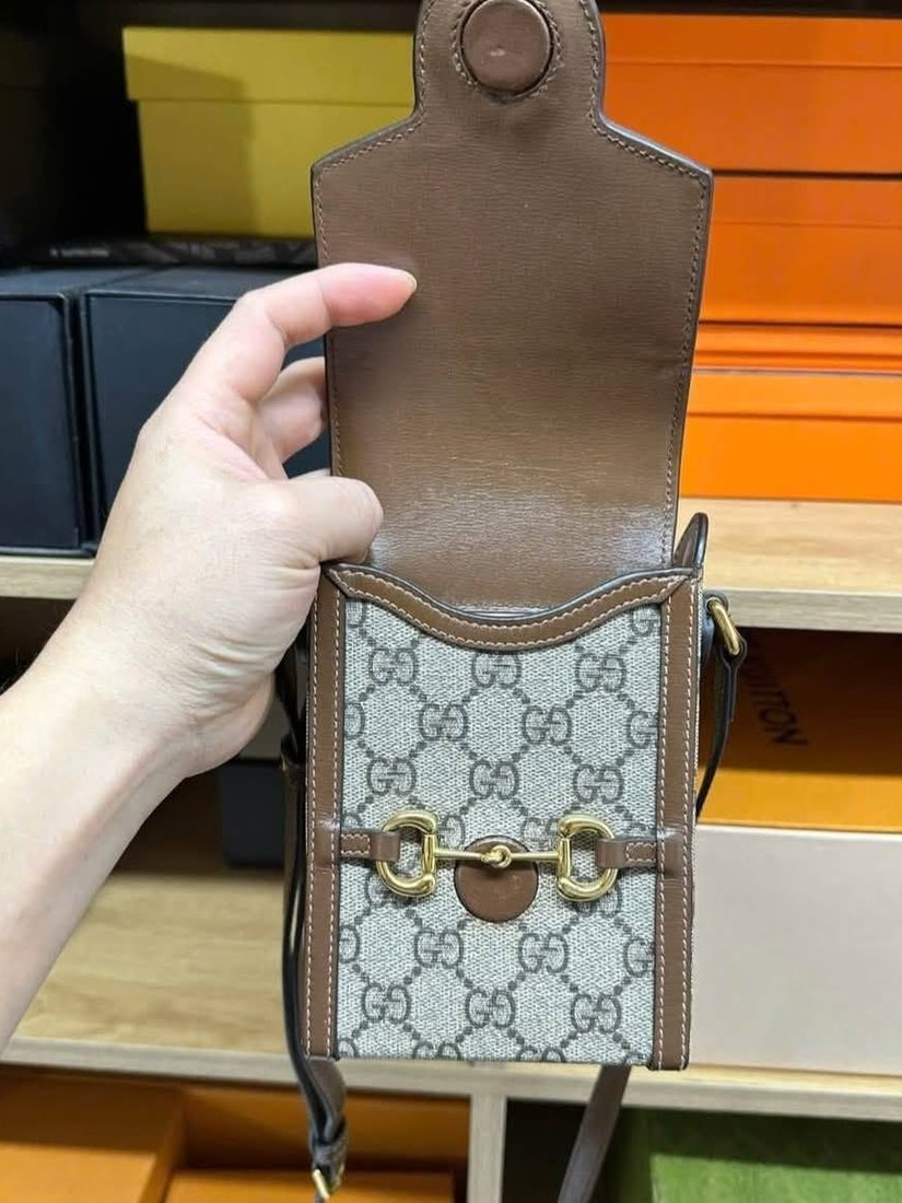 Gucci Ophidia GG Supreme phone holder with horsebit hardware